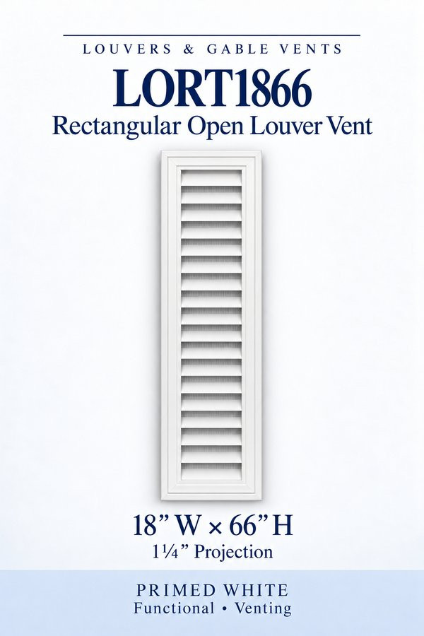 LORT1866 Rectangular Open Louver Vent — 18″ W × 66″ H — Primed White