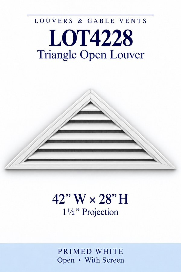 LOT4228 Triangle Open Louver Vent — 42″ W × 28″ H — Primed White