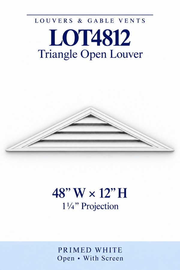 LOT4812 Triangle Open Louver Vent — 48″ W × 12″ H — Primed White