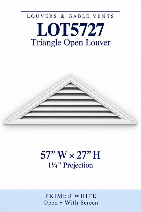 LOT5727 Triangle Open Louver Vent — 57″ W × 27″ H — Primed White
