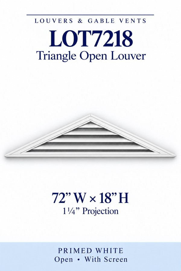LOT7218 Triangle Open Louver Vent — 72″ W × 18″ H — Primed White