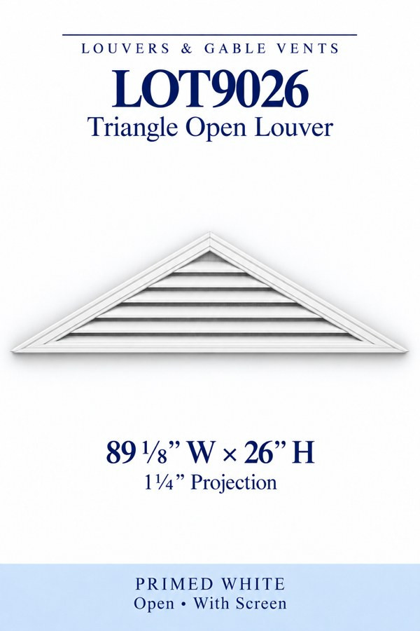 LOT9026 Triangle Open Louver Vent — 89 1/8″ W × 26″ H — Primed White