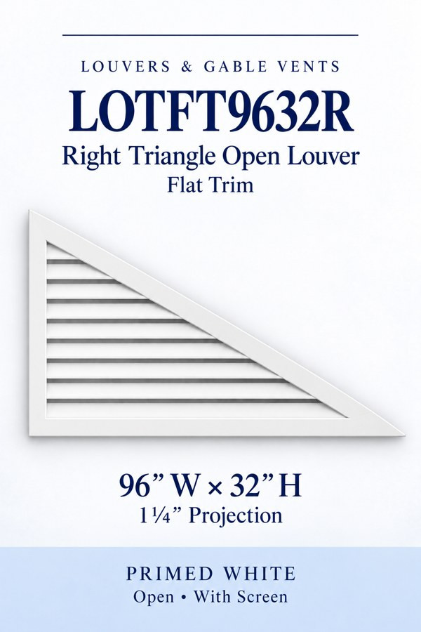 LOTFT9632R Right Triangle Flat Trim Open Louver Vent — Primed White