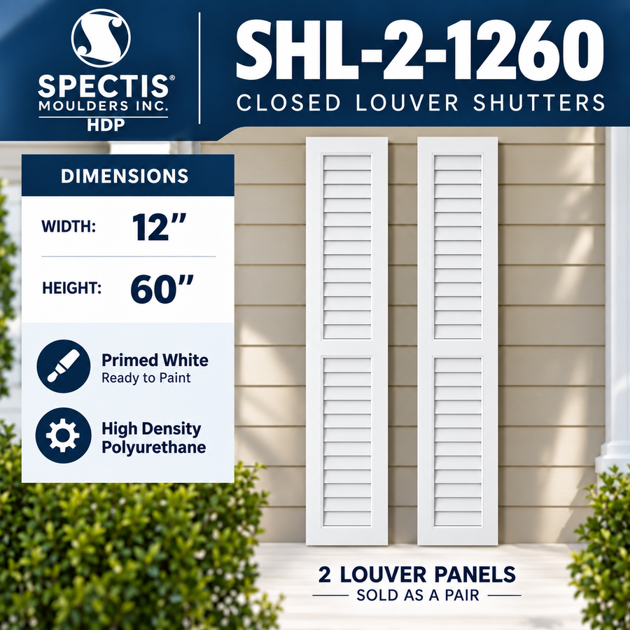 SHL-2 1260 2 Panel Closed Louver Polyurethane Shutters - 12 x 60 (Pair)