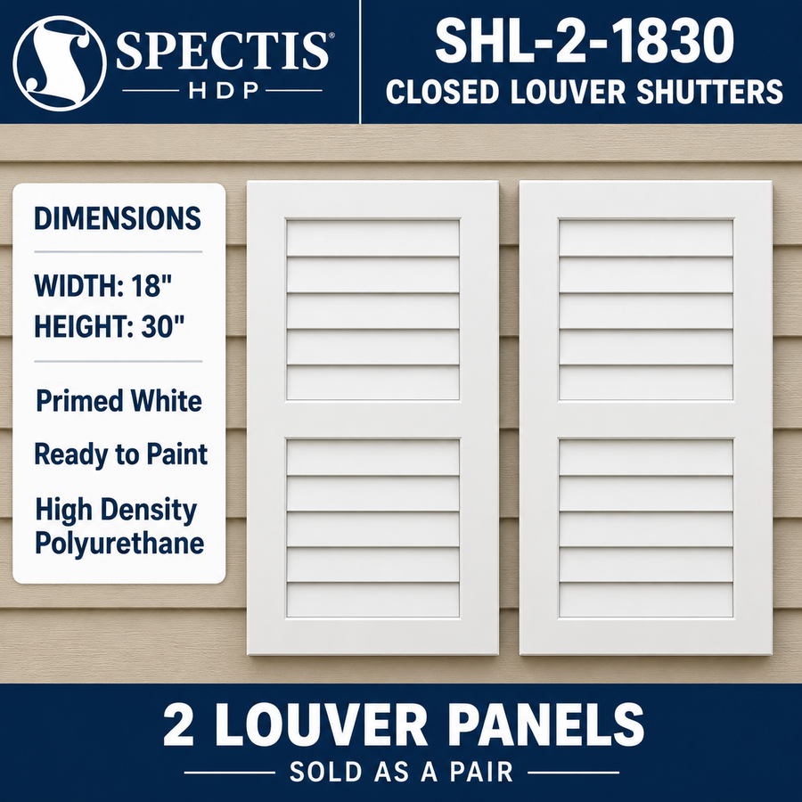 SHL-2 1830 2 Panel Closed Louver Polyurethane Shutters - 18 x 30 (Pair)