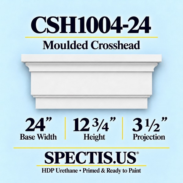 CSH1004-24 Moulded Window & Door Crosshead, primed HDP urethane, 24 inch base width x 12 3/4 inch height x 3 1/2 inch projection