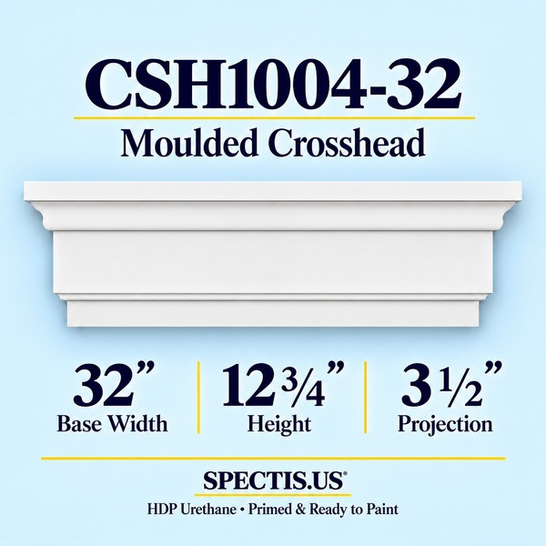 CSH1004-32 Moulded Window & Door Crosshead, primed HDP urethane, 32 inch base width x 12 3/4 inch height x 3 1/2 inch projection