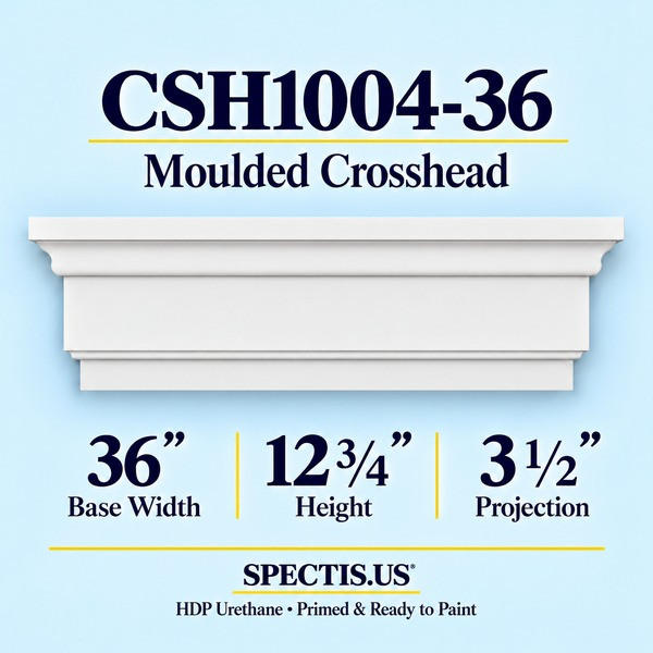 CSH1004-36 Moulded Window & Door Crosshead, primed HDP urethane, 36 inch base width x 12 3/4 inch height x 3 1/2 inch projection