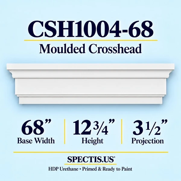 CSH1004-68 moulded door and window crosshead in primed HDP urethane, 68 inch base width, 12 3/4 inch height, 3 1/2 inch projection