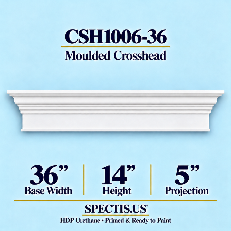 CSH1006-36 moulded door and window crosshead, 36 inch base width x 14 inch height x 5 inch projection, primed HDP urethane