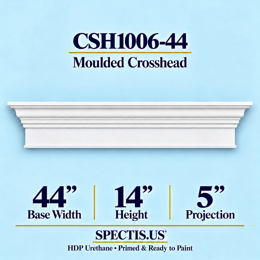 CSH1006-44 moulded door and window crosshead, 44 inch base width x 14 inch height x 5 inch projection, primed HDP urethane