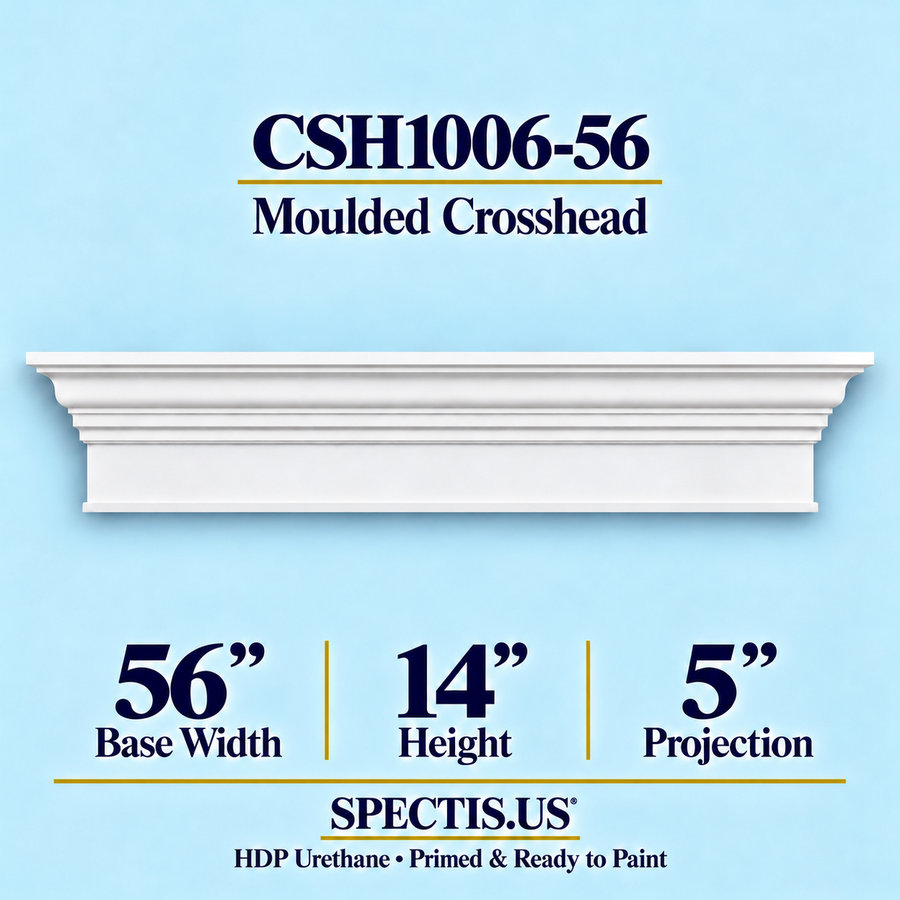 CSH1006-56 moulded door and window crosshead, 56 inch base width x 14 inch height x 5 inch projection, primed HDP urethane