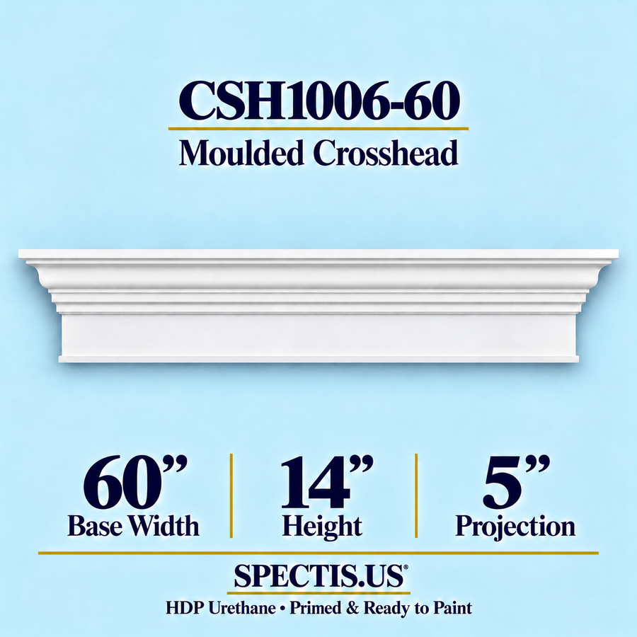 CSH1006-60 moulded door and window crosshead, 60 inch base width x 14 inch height x 5 inch projection, primed HDP urethane