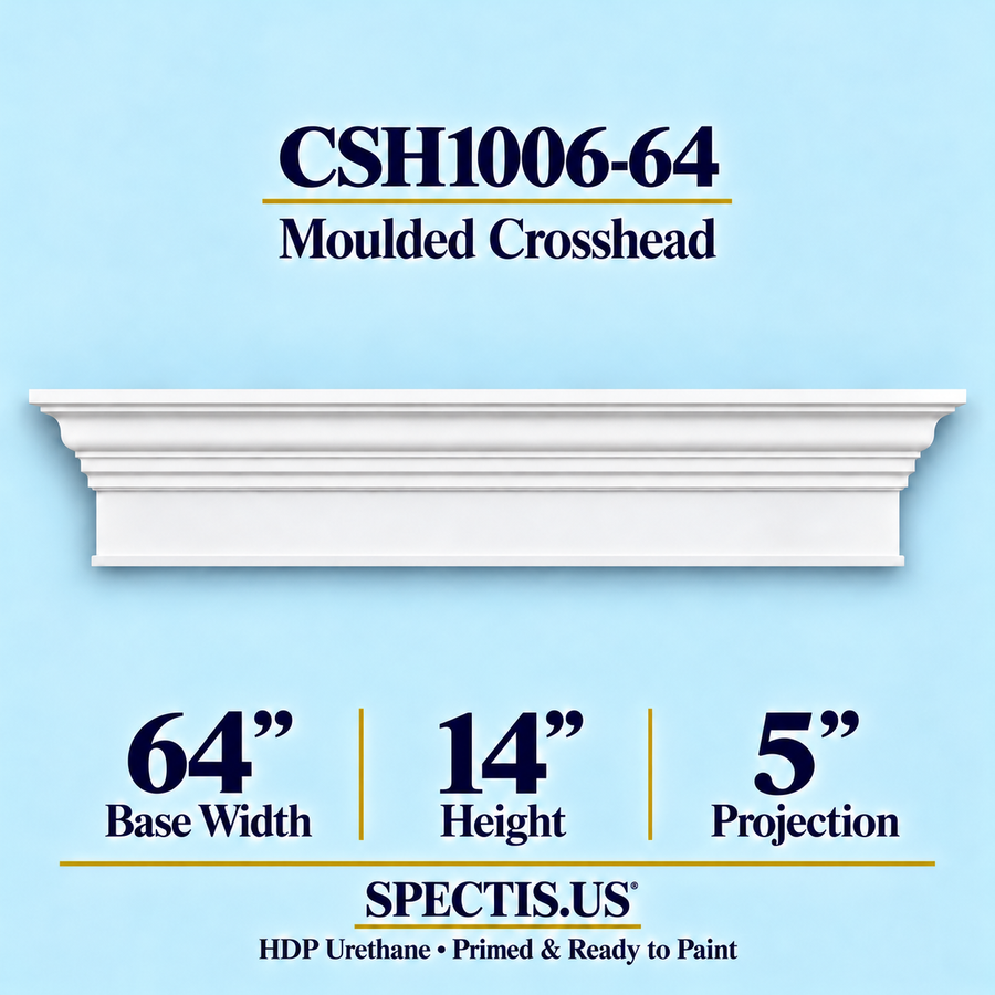 CSH1006-64 moulded door and window crosshead, 64 inch base width x 14 inch height x 5 inch projection, primed HDP urethane