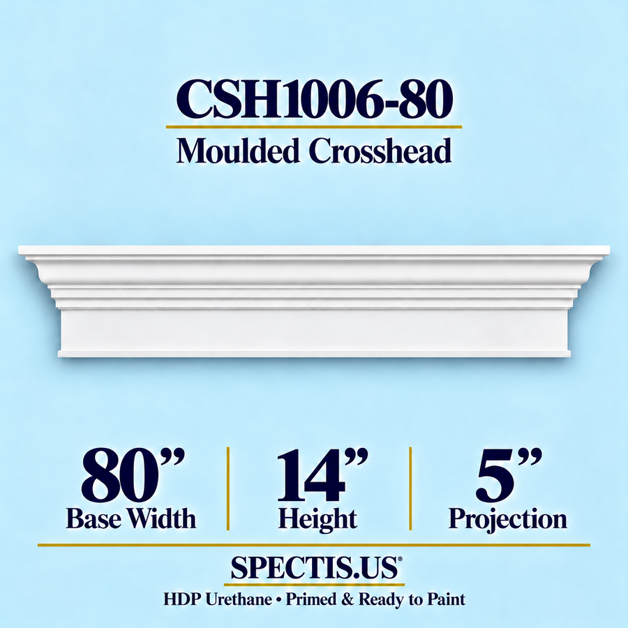 CSH1006-80 moulded door and window crosshead, 80 inch base width x 14 inch height x 5 inch projection, primed HDP urethane