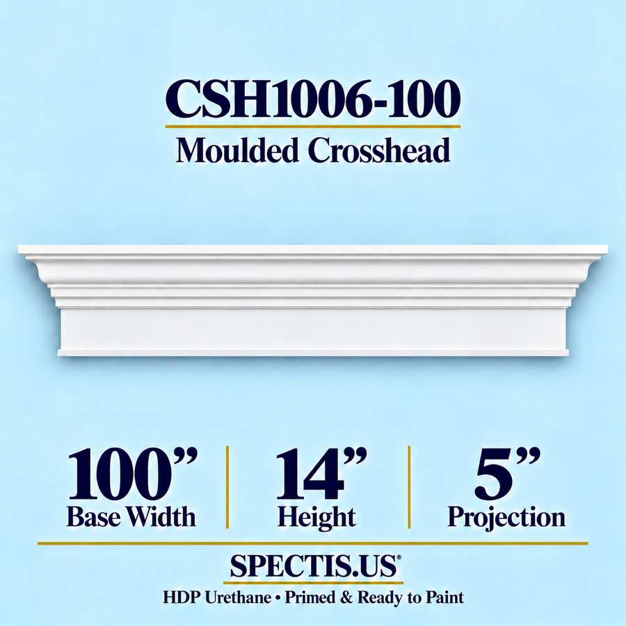 CSH1006-100 moulded door and window crosshead, 100 inch base width x 14 inch height x 5 inch projection, primed HDP urethane
