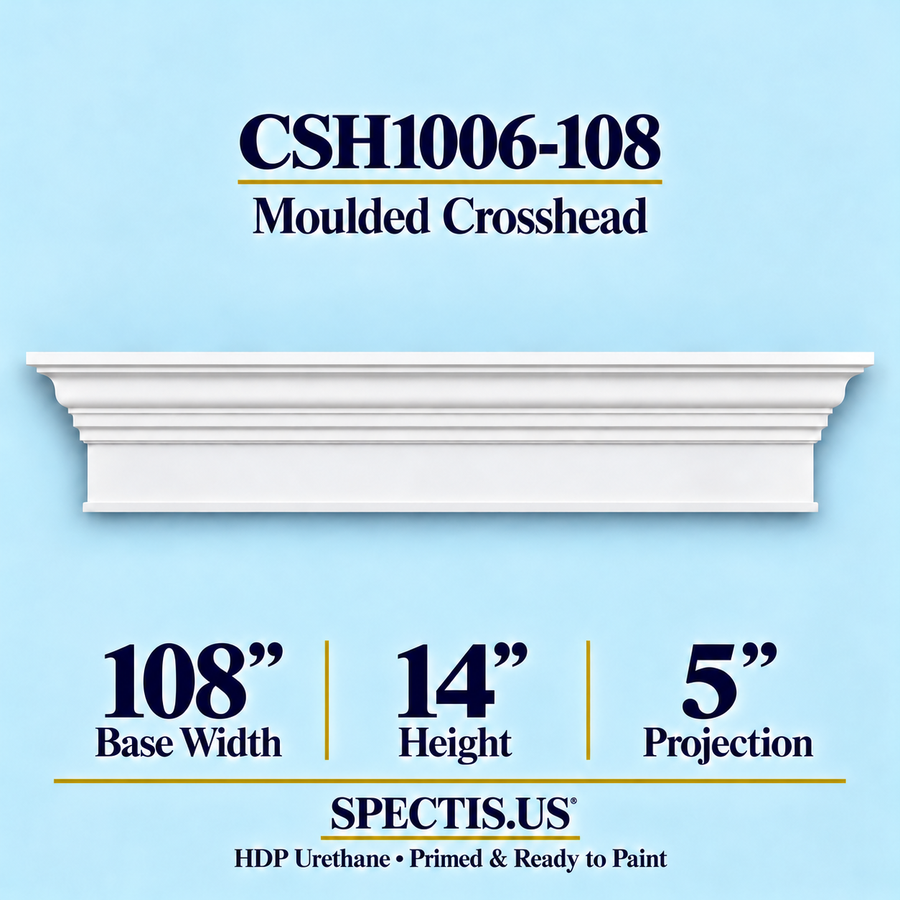 CSH1006-108 moulded door and window crosshead, 108 inch base width x 14 inch height x 5 inch projection, primed HDP urethane