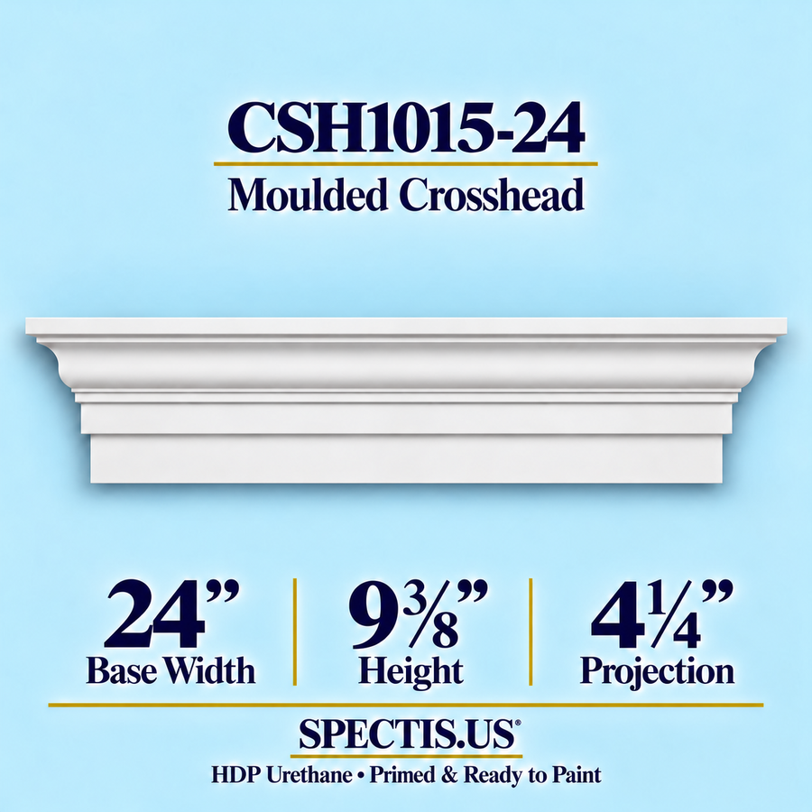 CSH1015-24 moulded door and window crosshead, 24 inch base width x 9⅜ inch height x 4¼ inch projection, primed HDP urethane