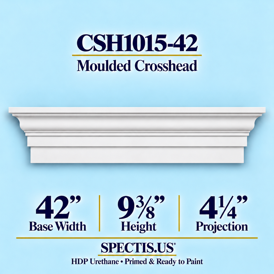 CSH1015-42 moulded door and window crosshead, 42 inch base width x 9⅜ inch height x 4¼ inch projection, primed HDP urethane
