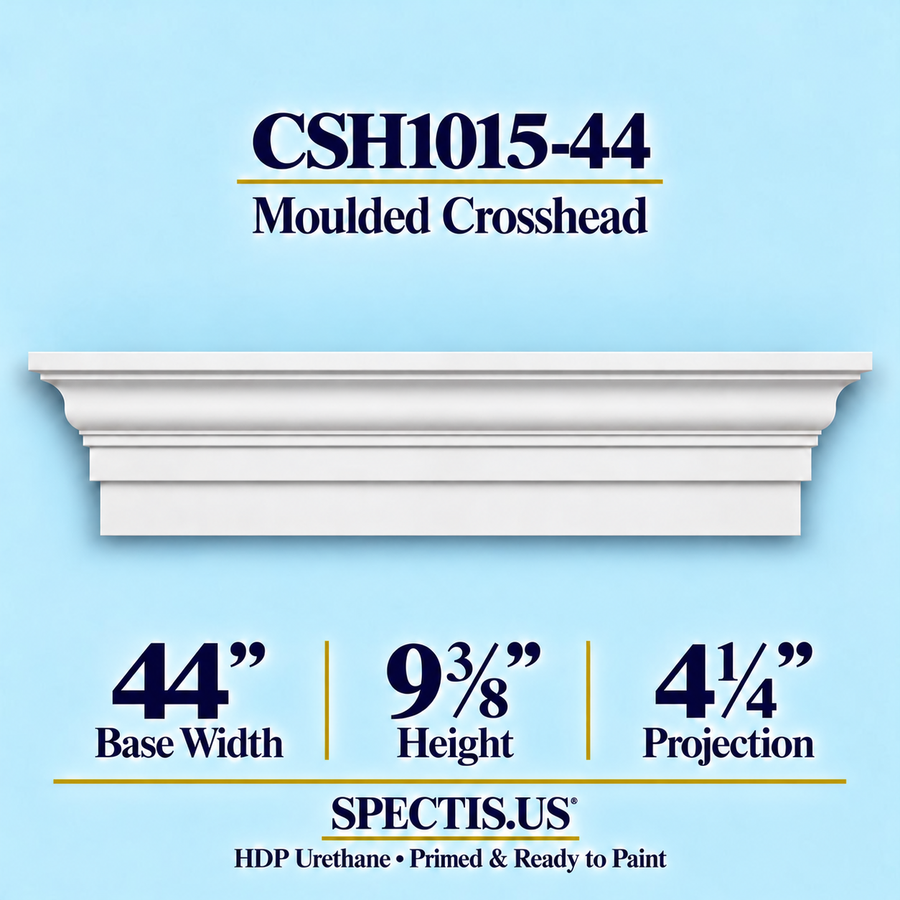 CSH1015-44 moulded door and window crosshead, 44 inch base width x 9⅜ inch height x 4¼ inch projection, primed HDP urethane