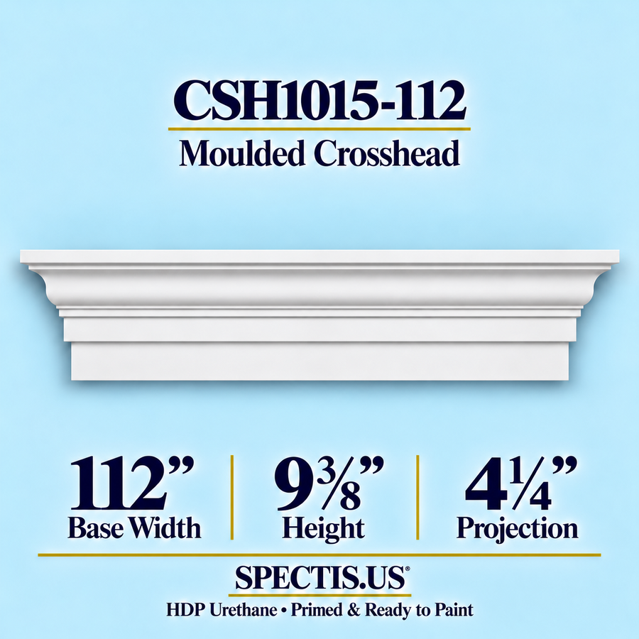 CSH1015-112 moulded door and window crosshead, 112 inch base width x 9⅜ inch height x 4¼ inch projection, primed HDP urethane