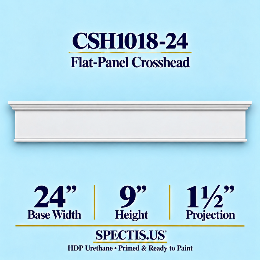 CSH1018-24 flat-panel door and window crosshead, 24 inch base width x 9 inch height x 1½ inch projection, primed HDP urethane