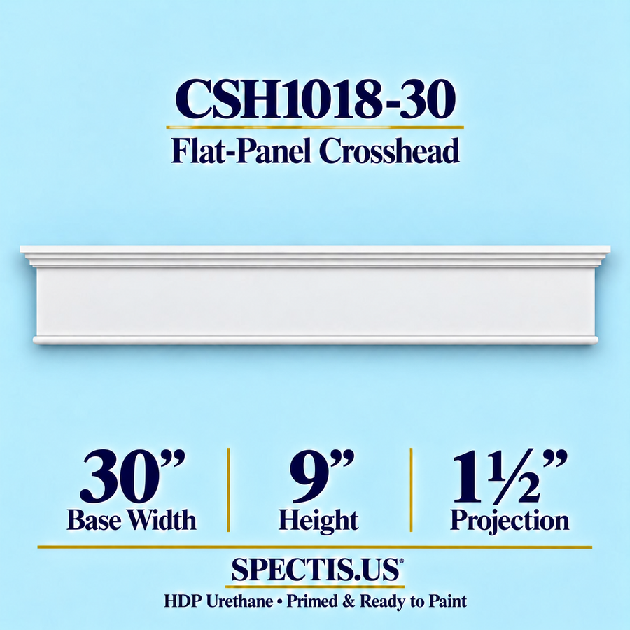 CSH1018-30 flat-panel door and window crosshead, 30 inch base width x 9 inch height x 1½ inch projection, primed HDP urethane