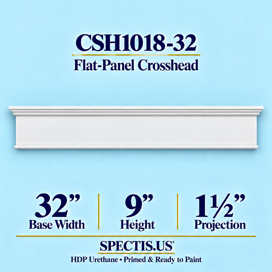 CSH1018-32 flat-panel door and window crosshead, 32 inch base width x 9 inch height x 1½ inch projection, primed HDP urethane