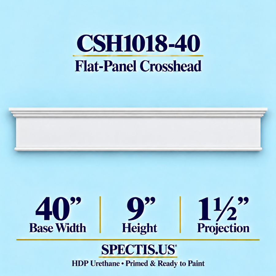 CSH1018-40 flat-panel door and window crosshead, 40 inch base width x 9 inch height x 1½ inch projection, primed HDP urethane