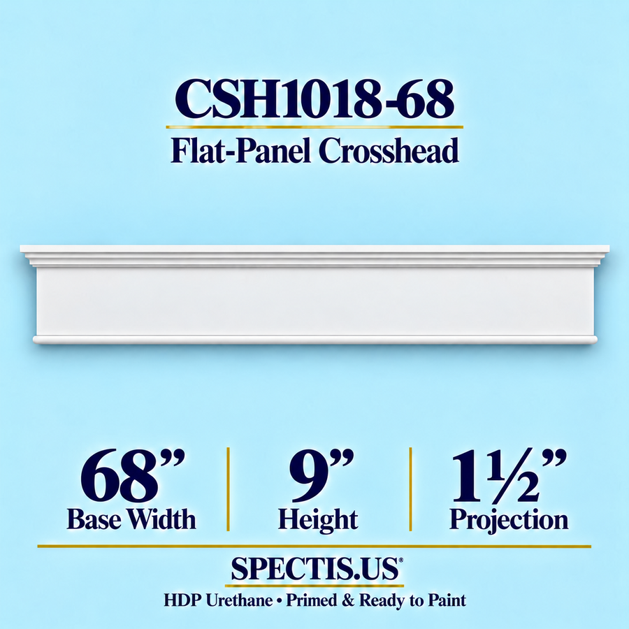 CSH1018-68 flat-panel door and window crosshead, 68 inch base width x 9 inch height x 1½ inch projection, primed HDP urethane