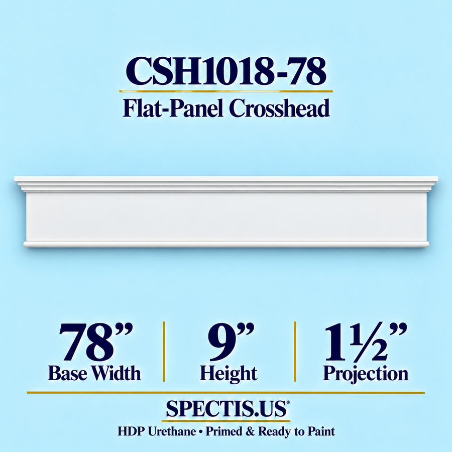 CSH1018-78 flat-panel door and window crosshead, 78 inch base width x 9 inch height x 1½ inch projection, primed HDP urethane