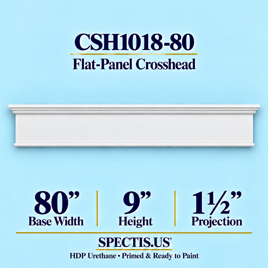 CSH1018-80 flat-panel door and window crosshead, 80 inch base width x 9 inch height x 1½ inch projection, primed HDP urethane