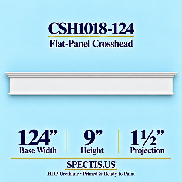 CSH1018-124 flat-panel door and window crosshead, 124 inch base width x 9 inch height x 1½ inch projection, primed HDP urethane