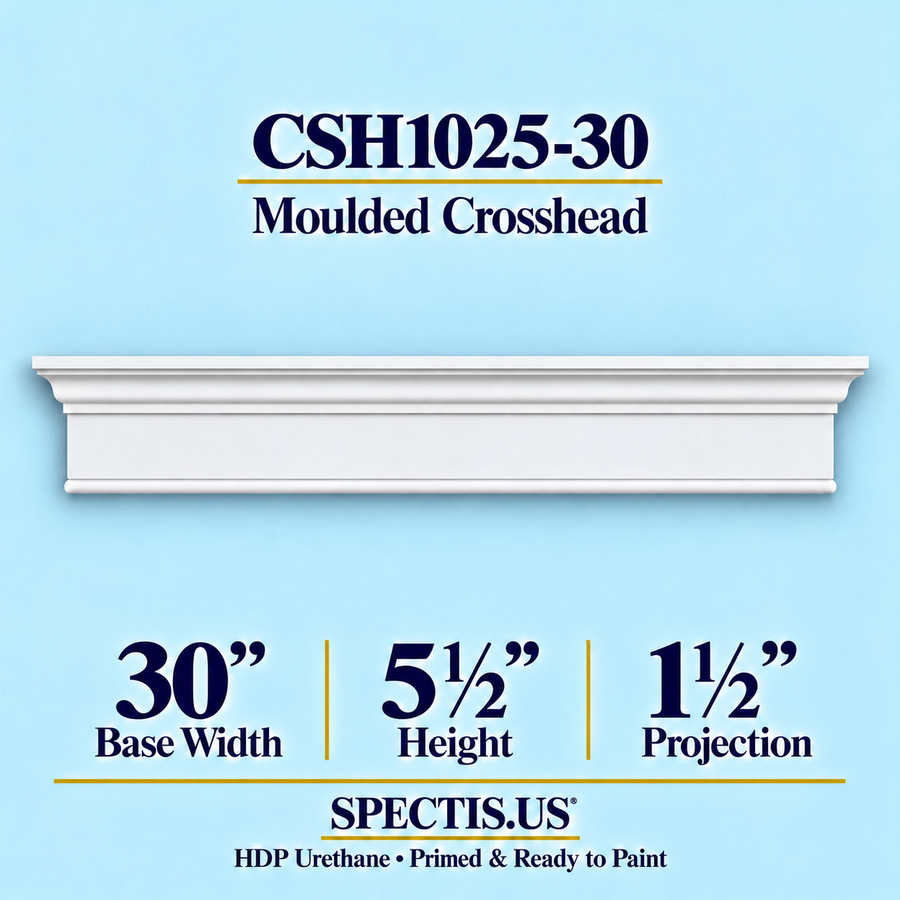 CSH1025-30 moulded door and window crosshead, 30 inch base width x 5½ inch height x 1½ inch projection, primed HDP urethane