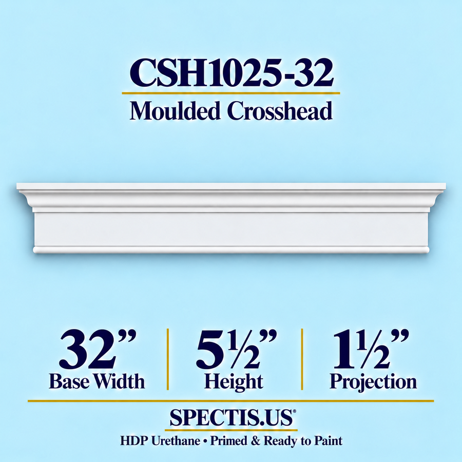 CSH1025-32 moulded door and window crosshead, 32 inch base width x 5½ inch height x 1½ inch projection, primed HDP urethane