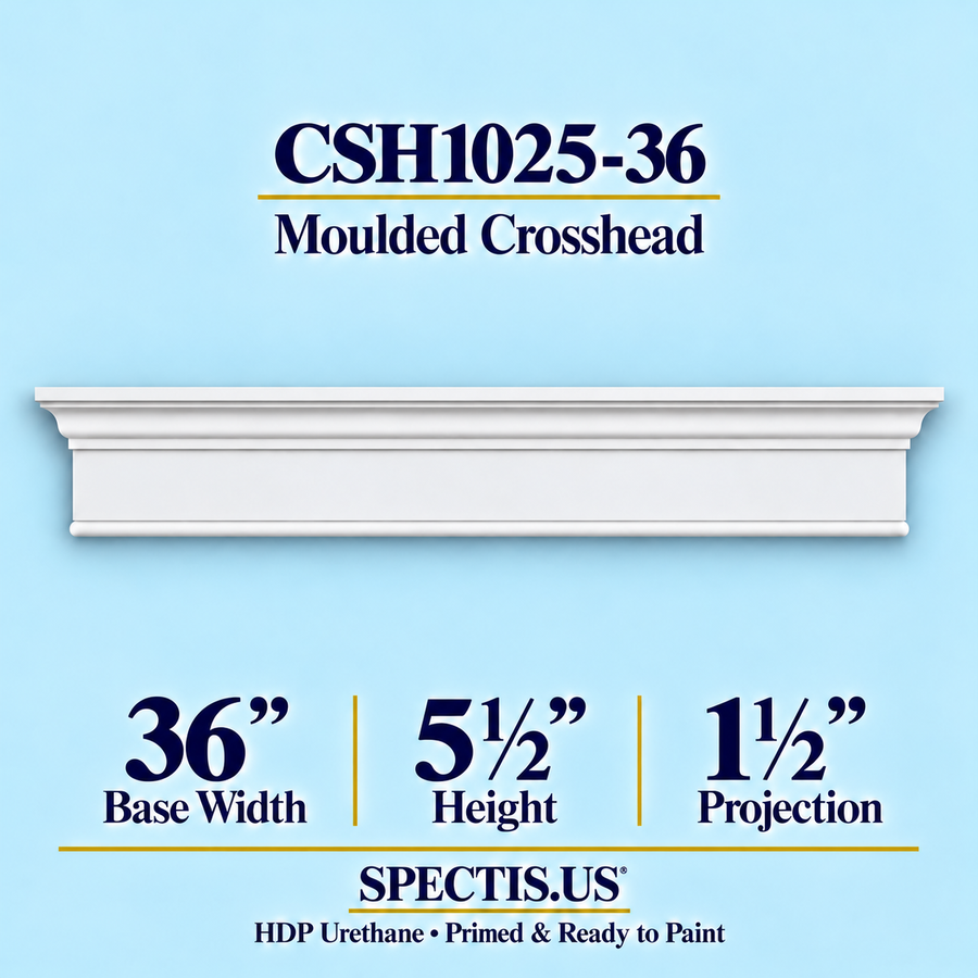 CSH1025-36 moulded door and window crosshead, 36 inch base width x 5½ inch height x 1½ inch projection, primed HDP urethane