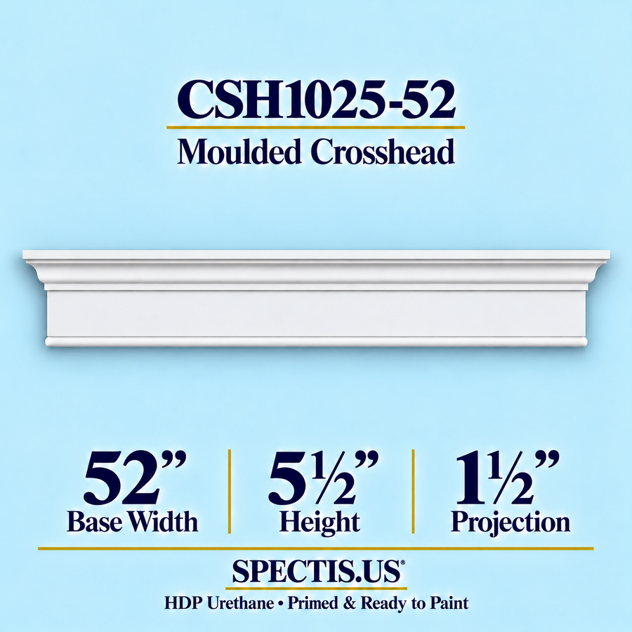 CSH1025-52 moulded door and window crosshead, 52 inch base width x 5½ inch height x 1½ inch projection, primed HDP urethane