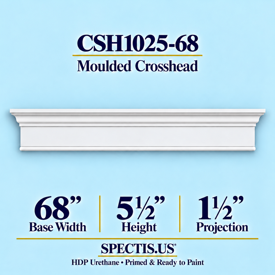 CSH1025-68 moulded door and window crosshead, 68 inch base width x 5½ inch height x 1½ inch projection, primed HDP urethane