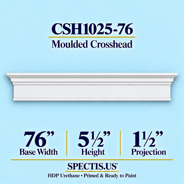 CSH1025-76 moulded door and window crosshead, 76 inch base width x 5½ inch height x 1½ inch projection, primed HDP urethane