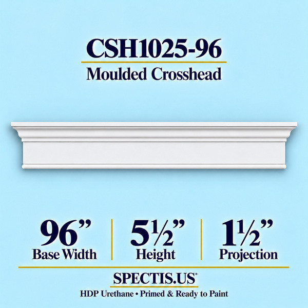 CSH1025-96 moulded door and window crosshead, 96 inch base width x 5½ inch height x 1½ inch projection, primed HDP urethane