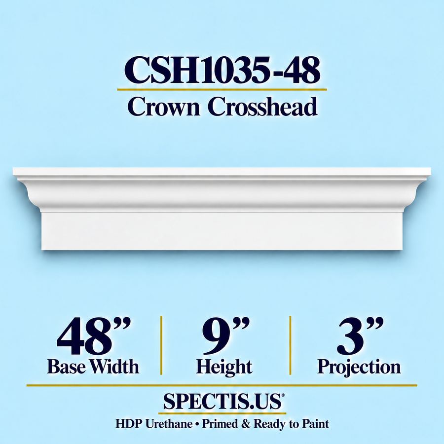CSH1035-48 crown door and window crosshead, 48 inch base width x 9 inch height x 3 inch projection, primed HDP urethane