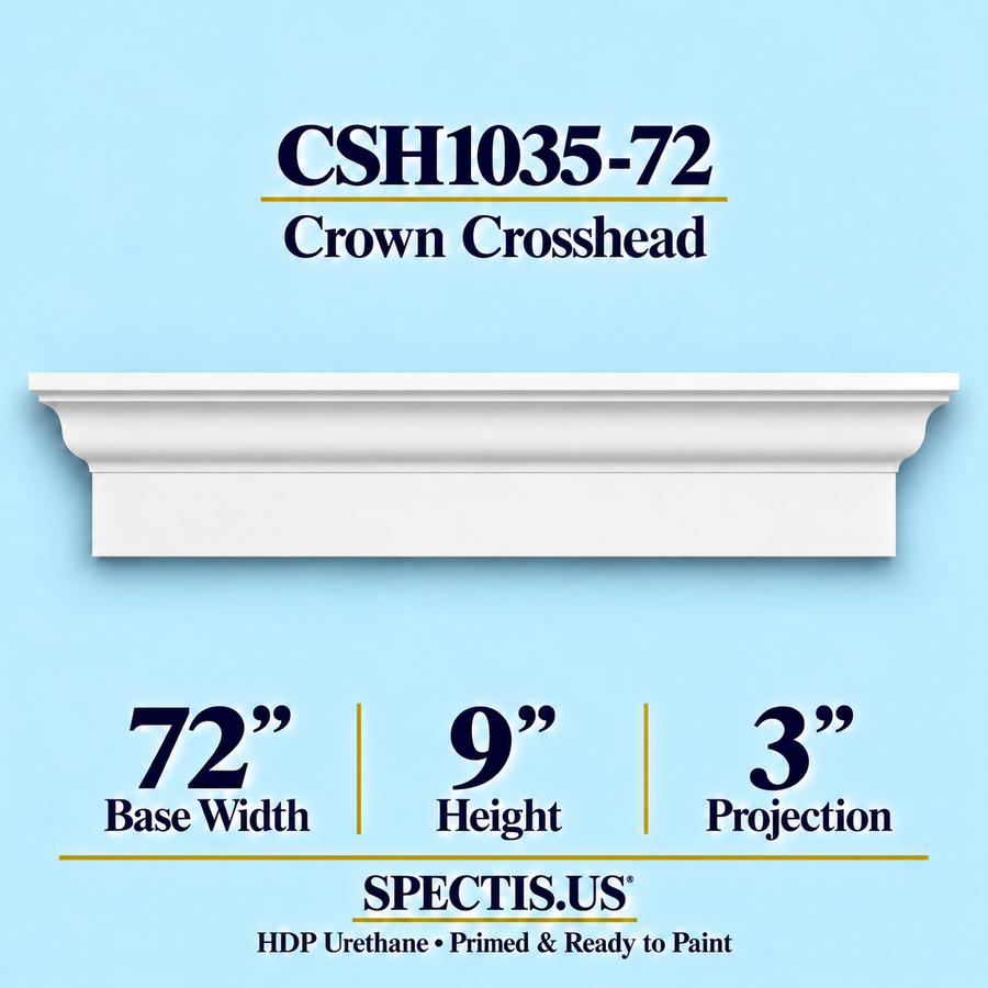 CSH1035-72 crown door and window crosshead, 72 inch base width x 9 inch height x 3 inch projection, primed HDP urethane