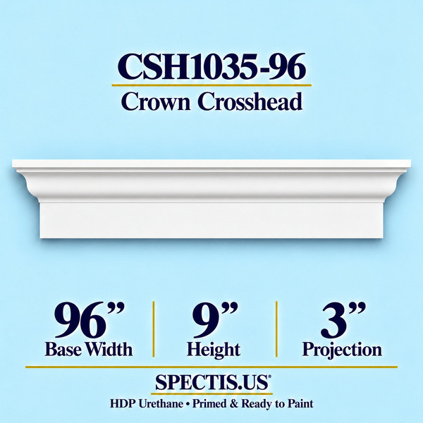 CSH1035-96 crown door and window crosshead, 96 inch base width x 9 inch height x 3 inch projection, primed HDP urethane