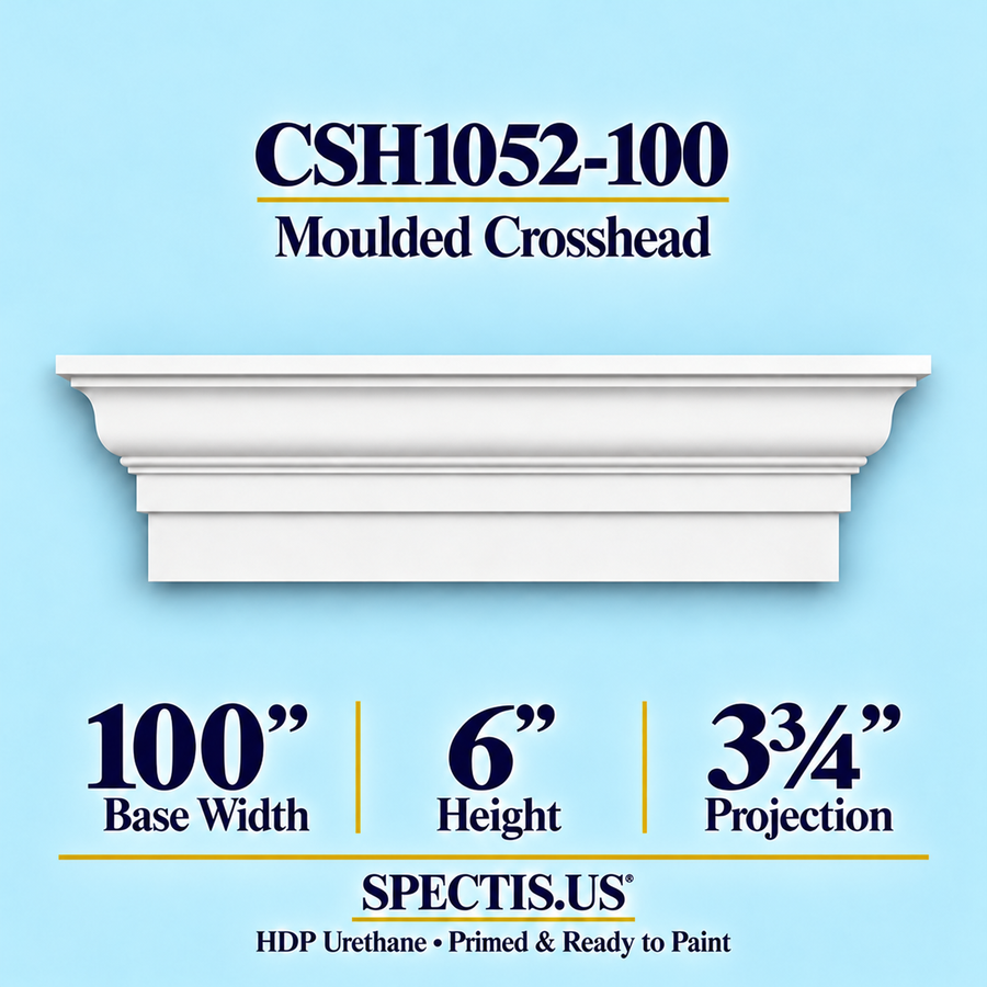 CSH1052-100 moulded door and window crosshead, 100 inch base width, 6 inch height, 3¾ inch projection, primed HDP urethane