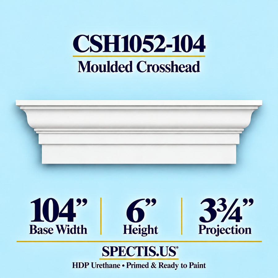 CSH1052-104 moulded door and window crosshead, 104 inch base width, 6 inch height, 3¾ inch projection, primed HDP urethane