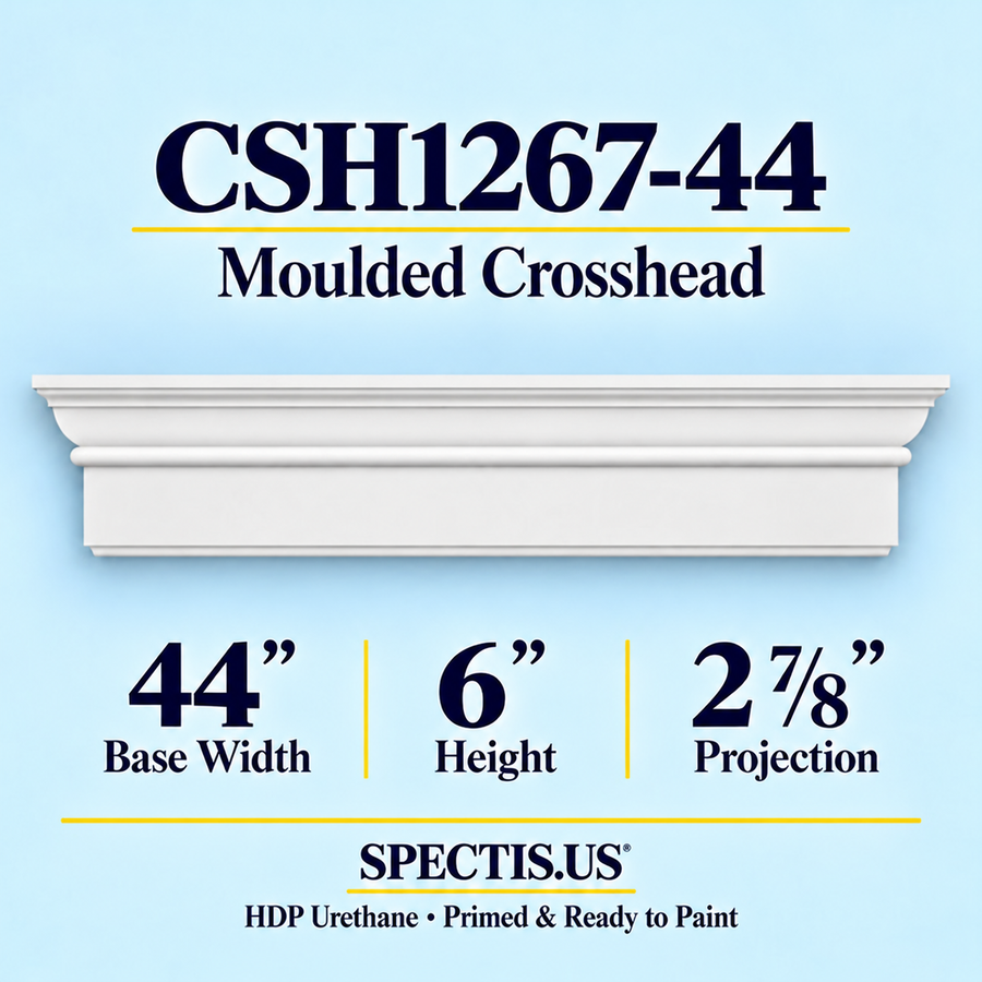 CSH1267-44 moulded door and window crosshead, 44 inch base width, 6 inch height, 2⅞ inch projection, primed HDP urethane