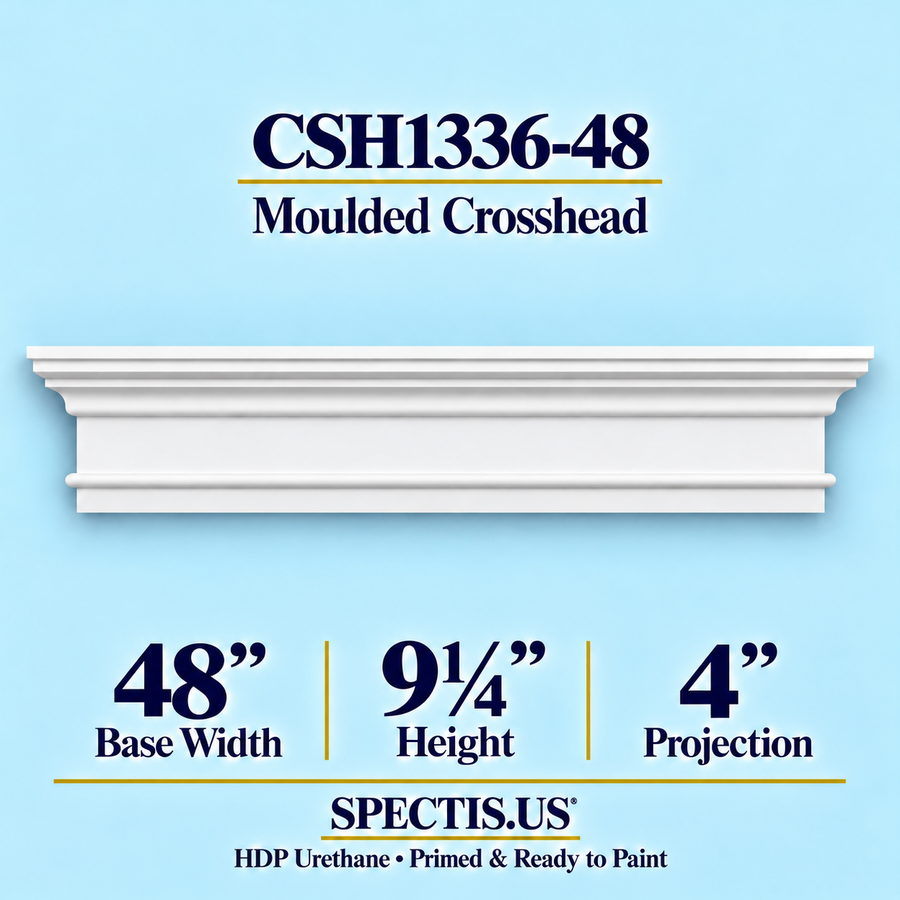 CSH1336-48 moulded door and window crosshead, 48 inch base width x 9¼ inch height x 4 inch projection, primed HDP urethane
