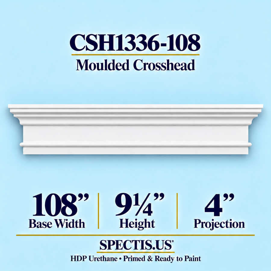 CSH1336-108 moulded door and window crosshead, 108 inch base width x 9¼ inch height x 4 inch projection, primed HDP urethane