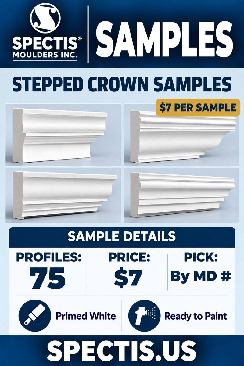 Stepped Crown Moulding Samples — 75 Profiles — $7 per Sample