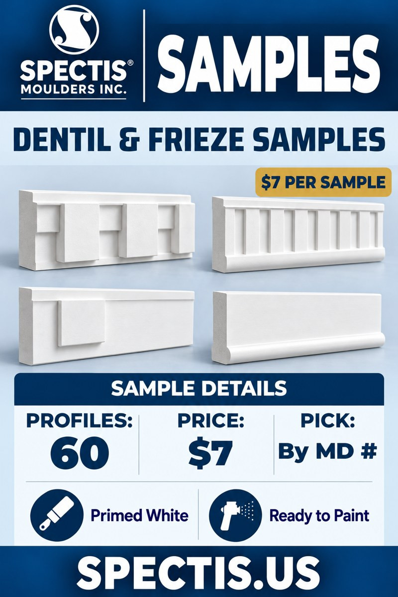 Dentil & Frieze Moulding Samples — 60 Profiles — $7 per Sample